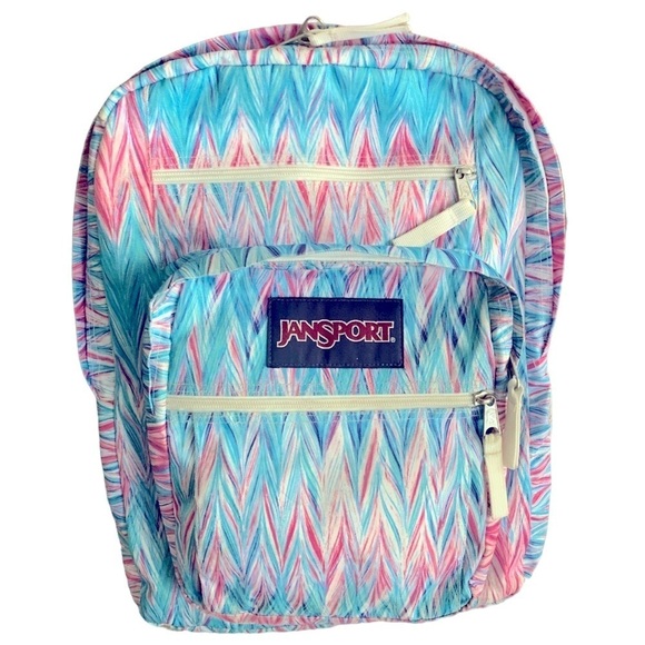 JanSport Big Student Backpack White Pink and Blue Zig Zags X Large Backpack - Picture 15 of 16
